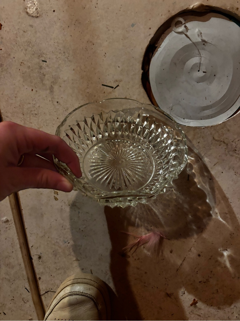 Clear Pressed Glass Bowl with Handle - Pale Glass